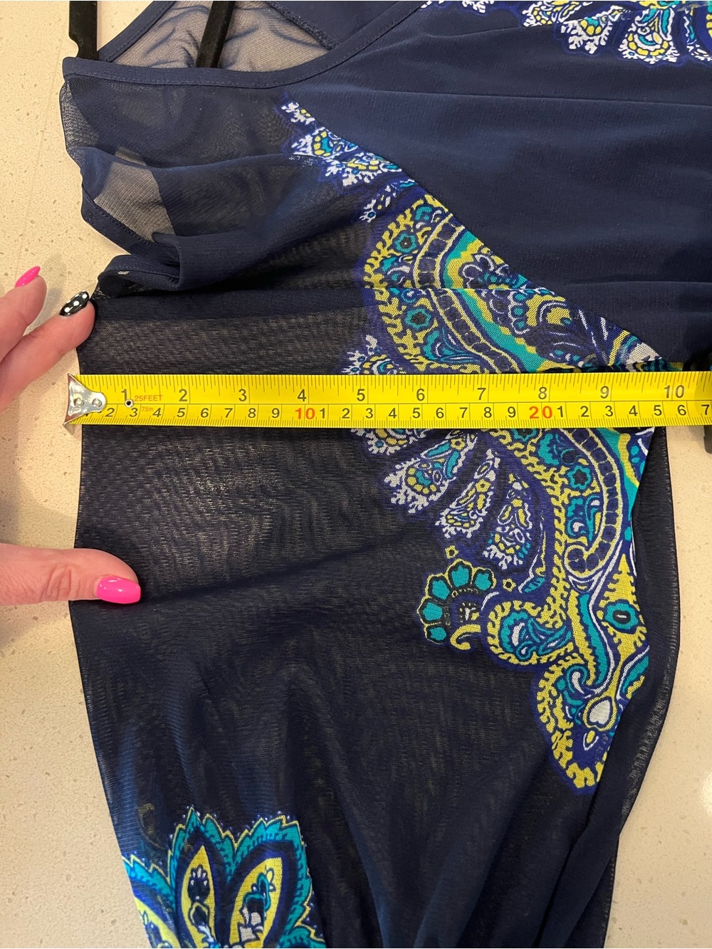 INC International Concepts Navy Blue Sheer Sleeve Paisley Blouse - Picture 12 of 12